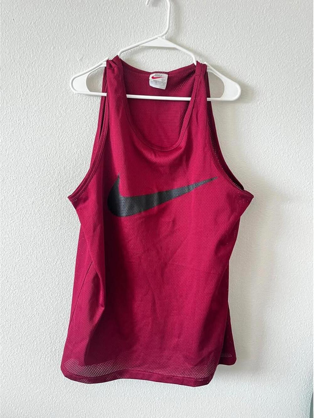 Vintage Nike Big Swoosh Red Tank Black Top Large